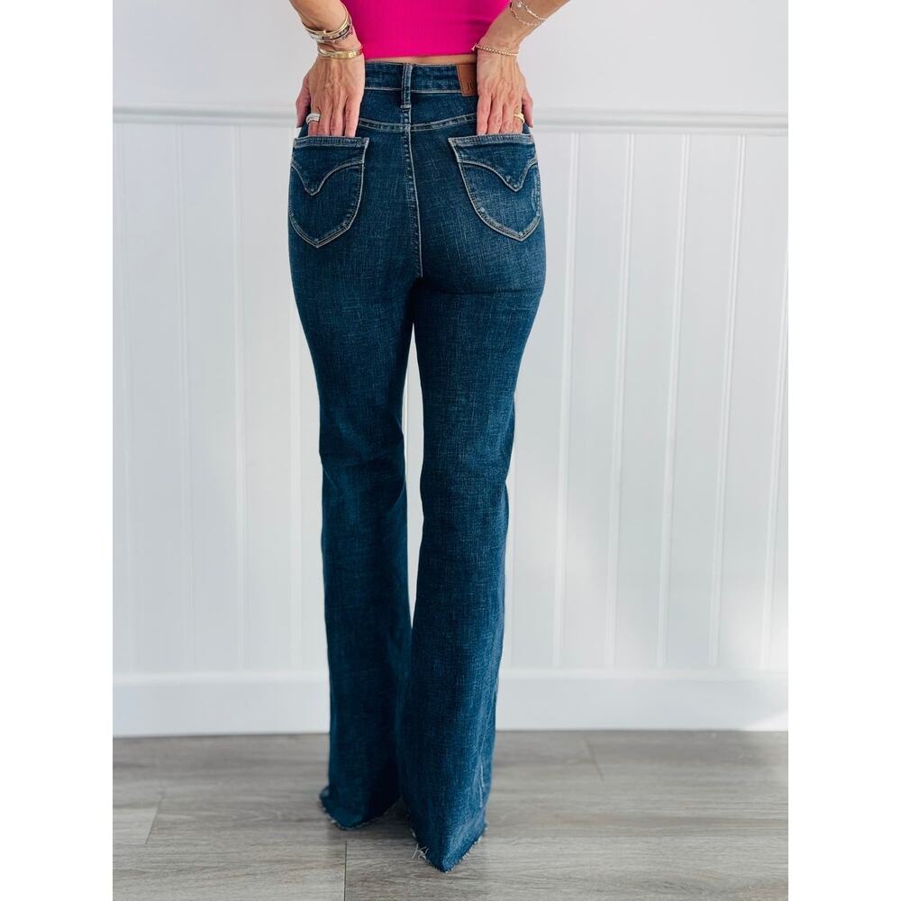 Judy Blue High Rise Tummy Control Flare Jeans Dark Wash 88882 Sz 11/30 EUC - Picture 3 of 11